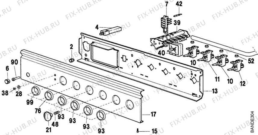 Взрыв-схема плиты (духовки) Electrolux EK6163/1 - Схема узла Command panel 037